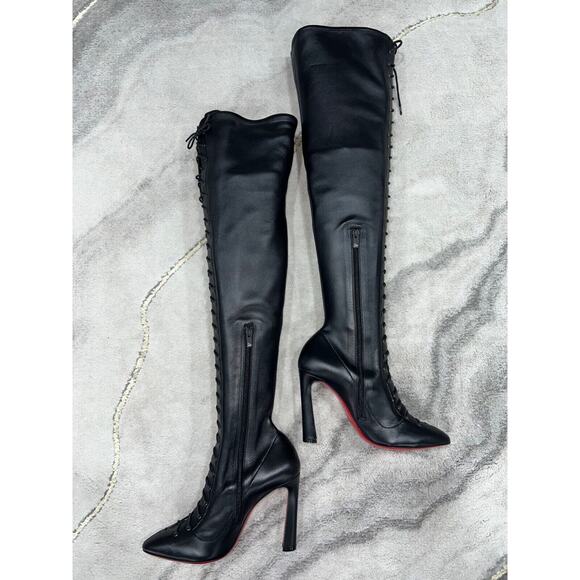 Christian Louboutin Anjel Alta Botta 100 Black Knee Thigh High OTK Heel Boot 40 - Picture 10 of 12